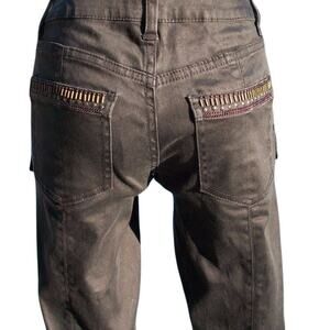 Cache Embellished Jean Pant Cargo Denim Zipper Leg Rhinestone Dark Gray $128 NWT